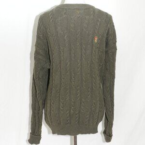 Chaps Ralph Lauren XL Mens Green Sweater Crew Neck 100% Cotton Winter Warm AUC